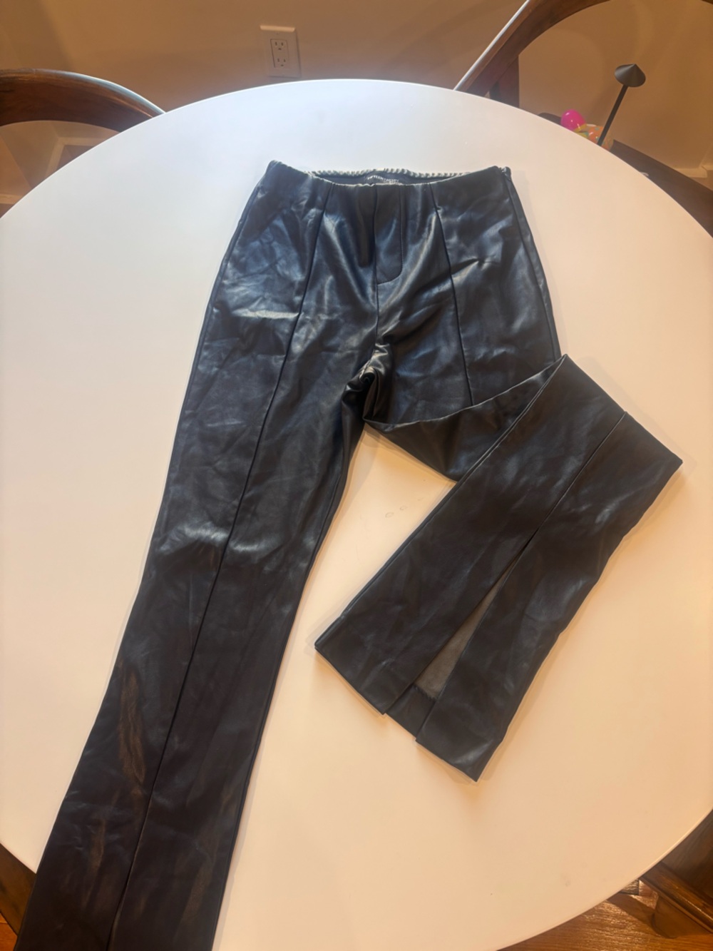 Fifteen Twenty Navy Faux Leather Waistband Pants